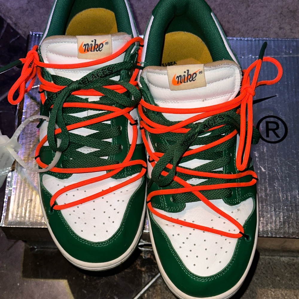 Off-White Nike Dunk Green and Orange Sneakers